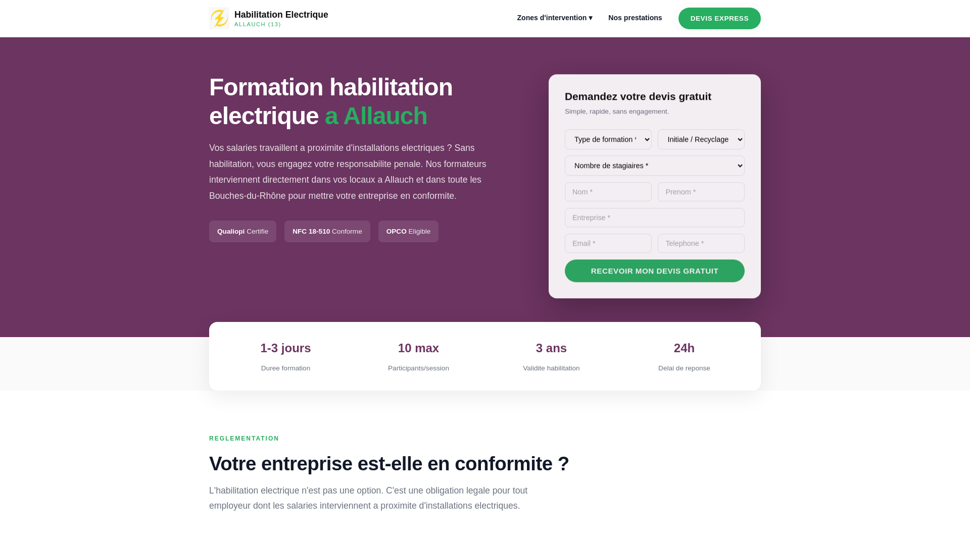 website screenshot of https://formation-habilitation-electrique-allauch.fr/