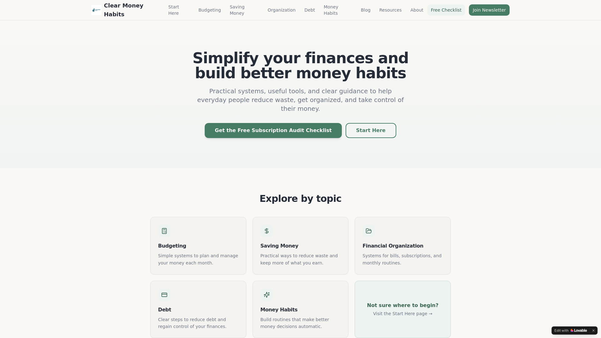 website screenshot of https://clearmoneyhabits.com