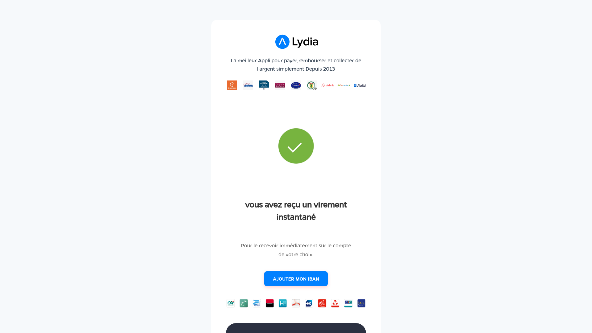 website screenshot of https://recevoir.virmtlydia.fr/