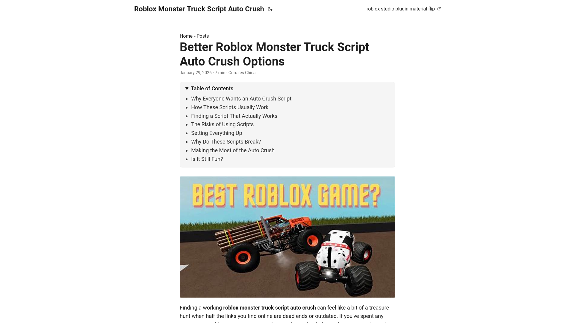 website screenshot of https://roblox-monster-truck-script-auto-crush.pages.dev/