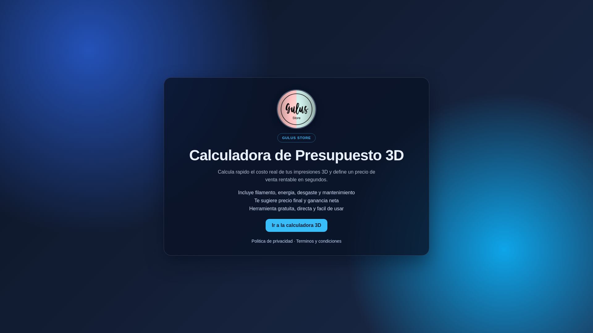 website screenshot of https://3dprintcalculator.app/