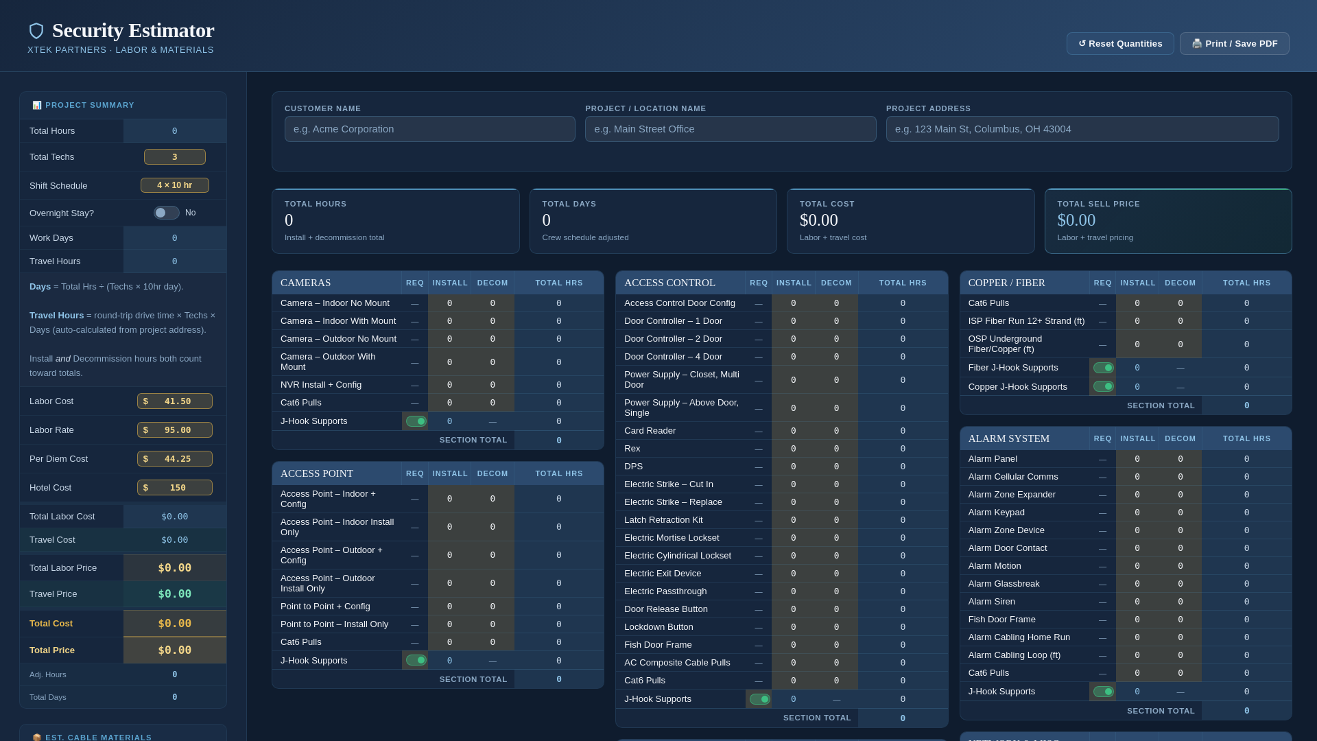 website screenshot of https://xtekpartners-labor-estimator.pages.dev/
