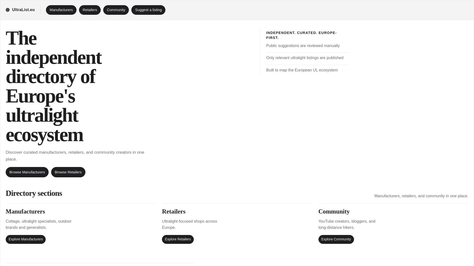 website screenshot of https://ultralist.eu