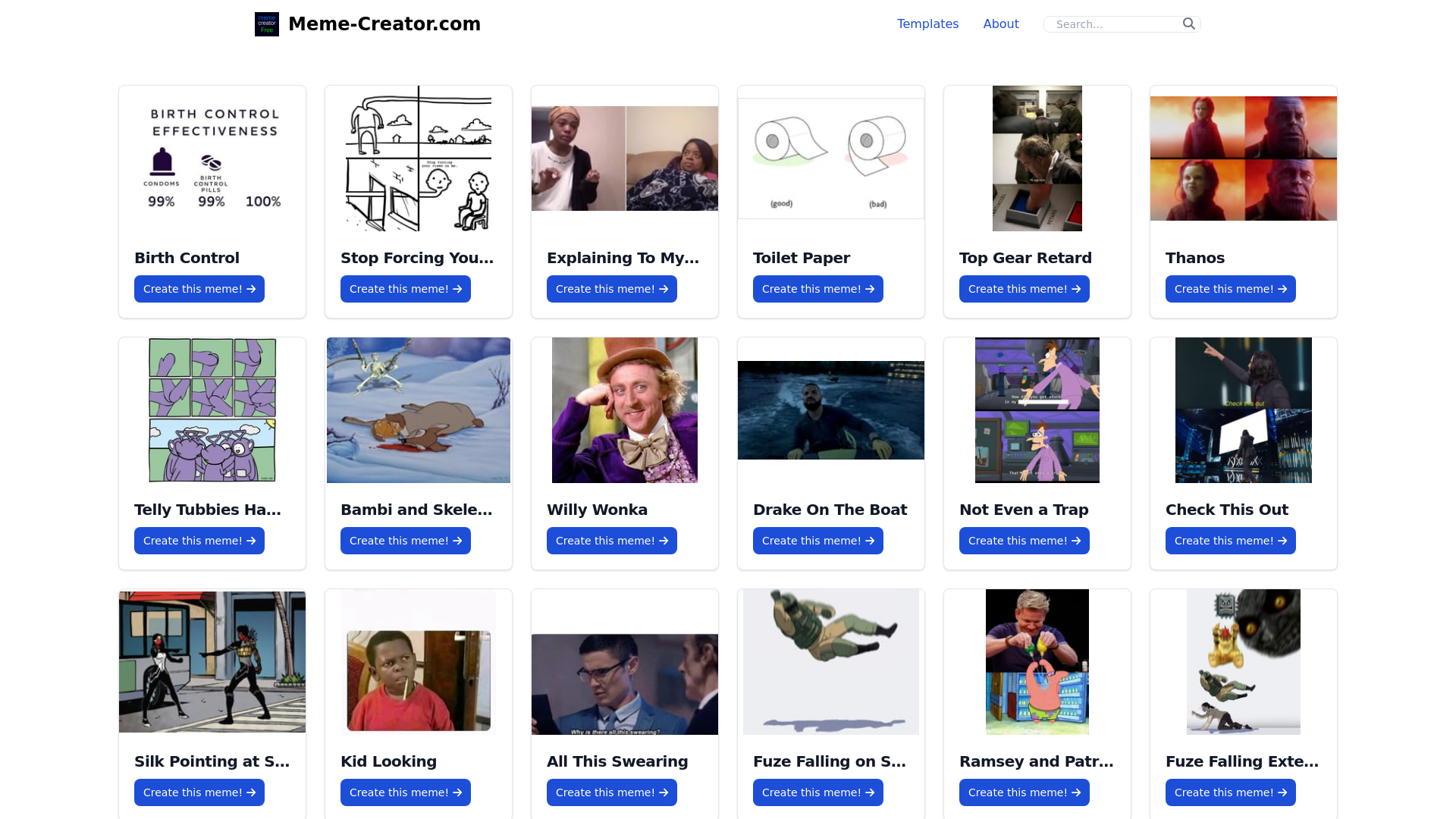 website screenshot of https://meme-creator-com.pages.dev/