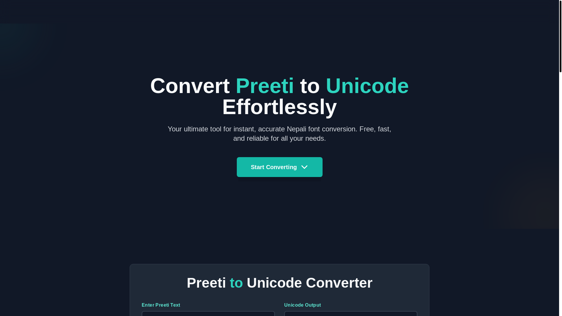 website screenshot of https://preeti-to-unicode.pages.dev/