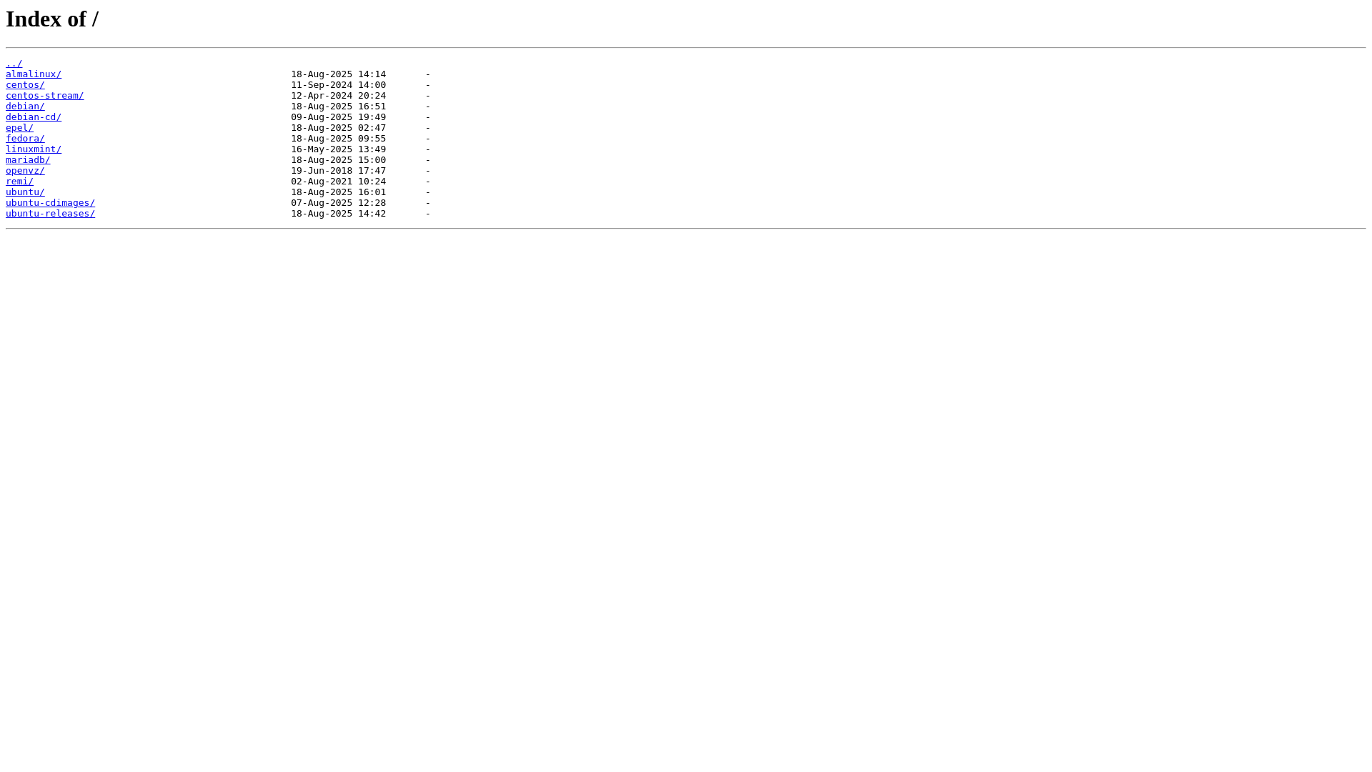 website screenshot of https://mirror.nl.mirhosting.net/