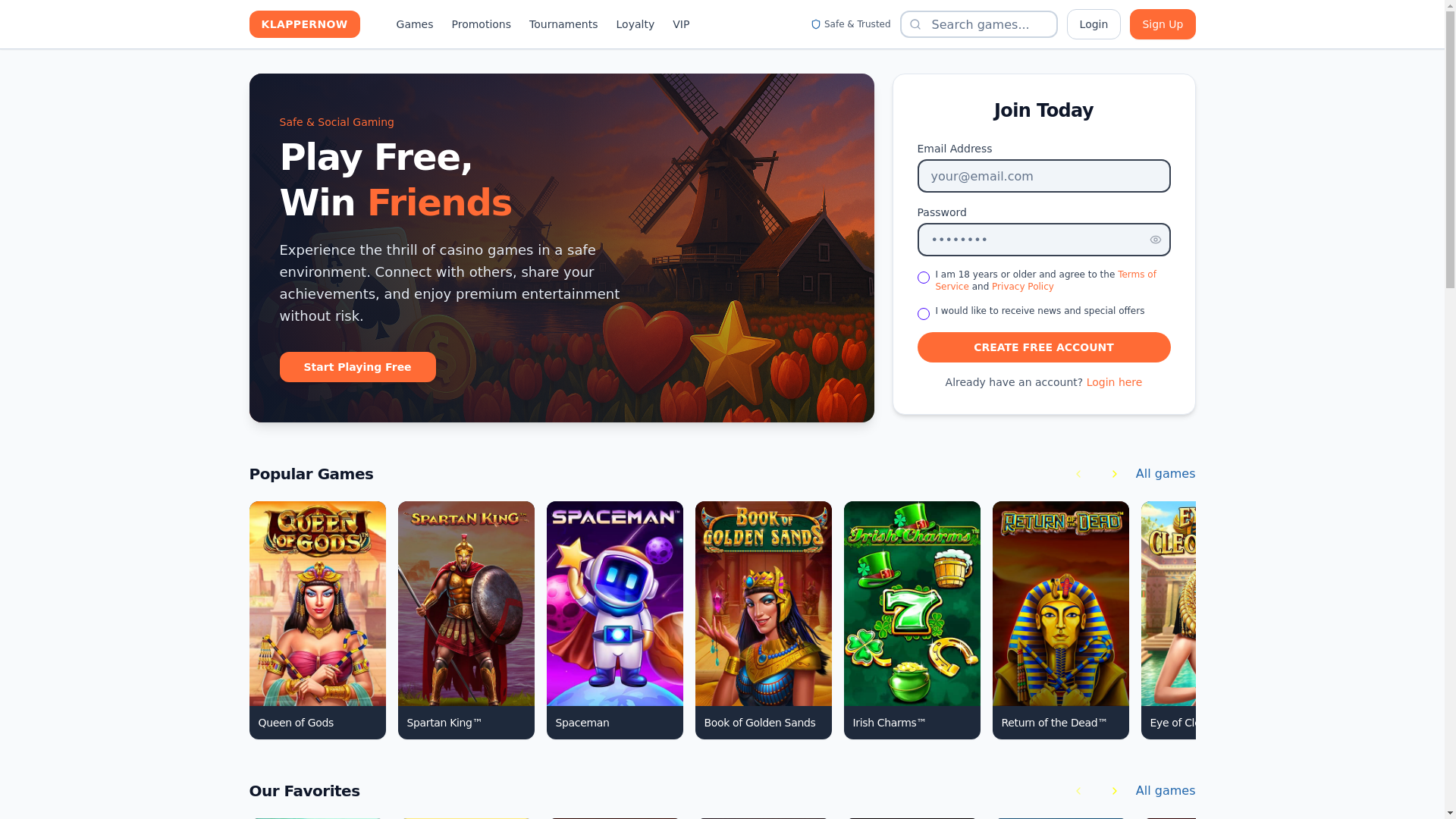 website screenshot of https://klappernow.com/
