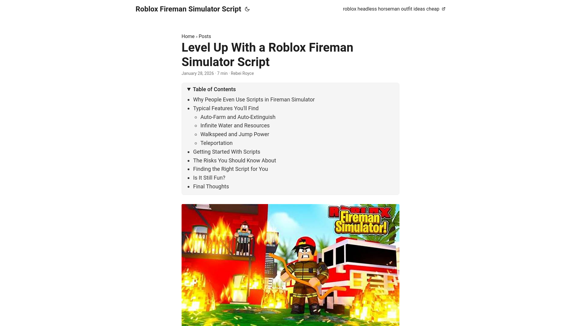 website screenshot of https://roblox-fireman-simulator-script.pages.dev/