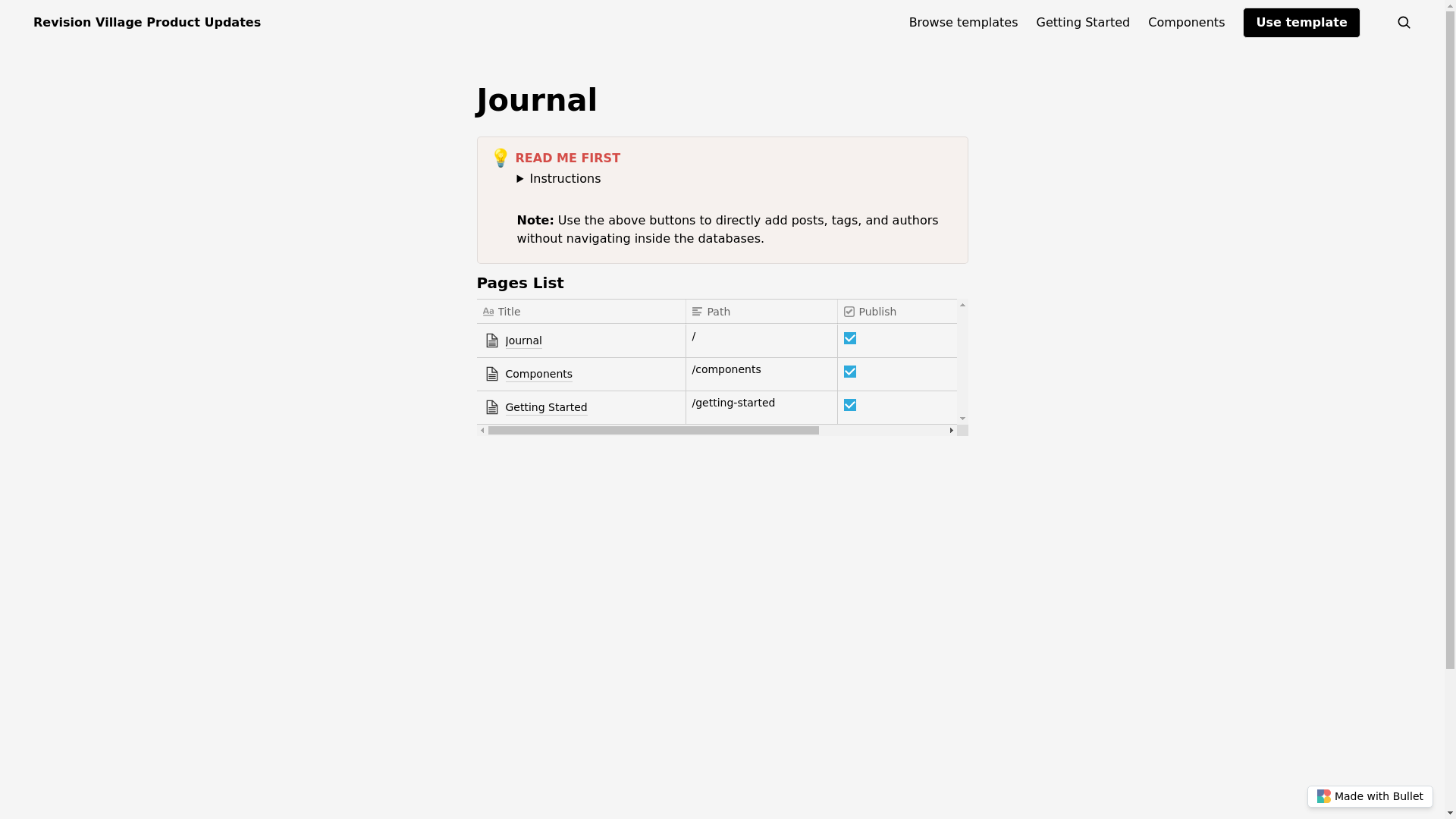 website screenshot of https://revision-village-product-updates-bullet.pages.dev/