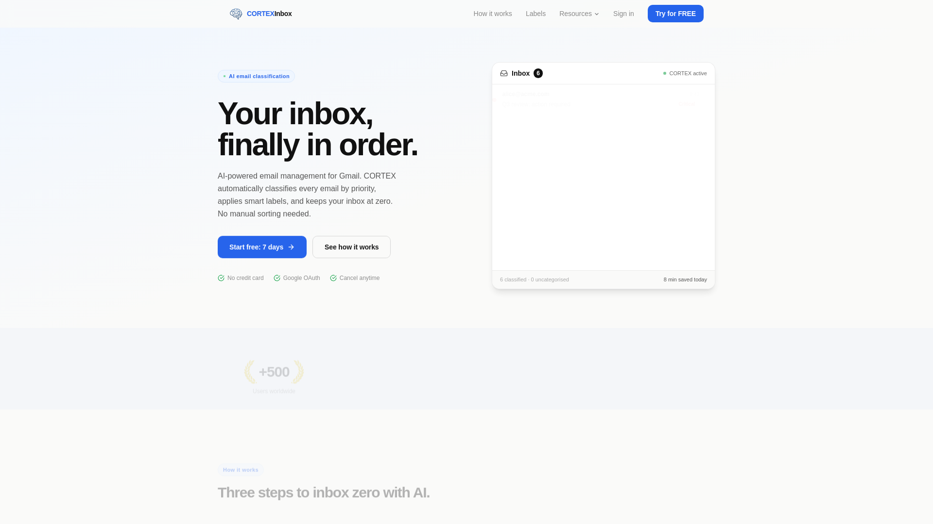 website screenshot of https://cortexinbox.com/