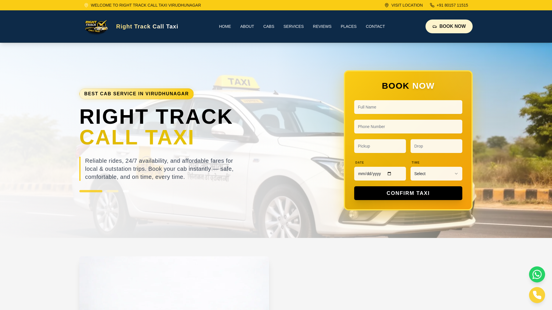 website screenshot of https://righttrackcalltaxivirudhunagar.in