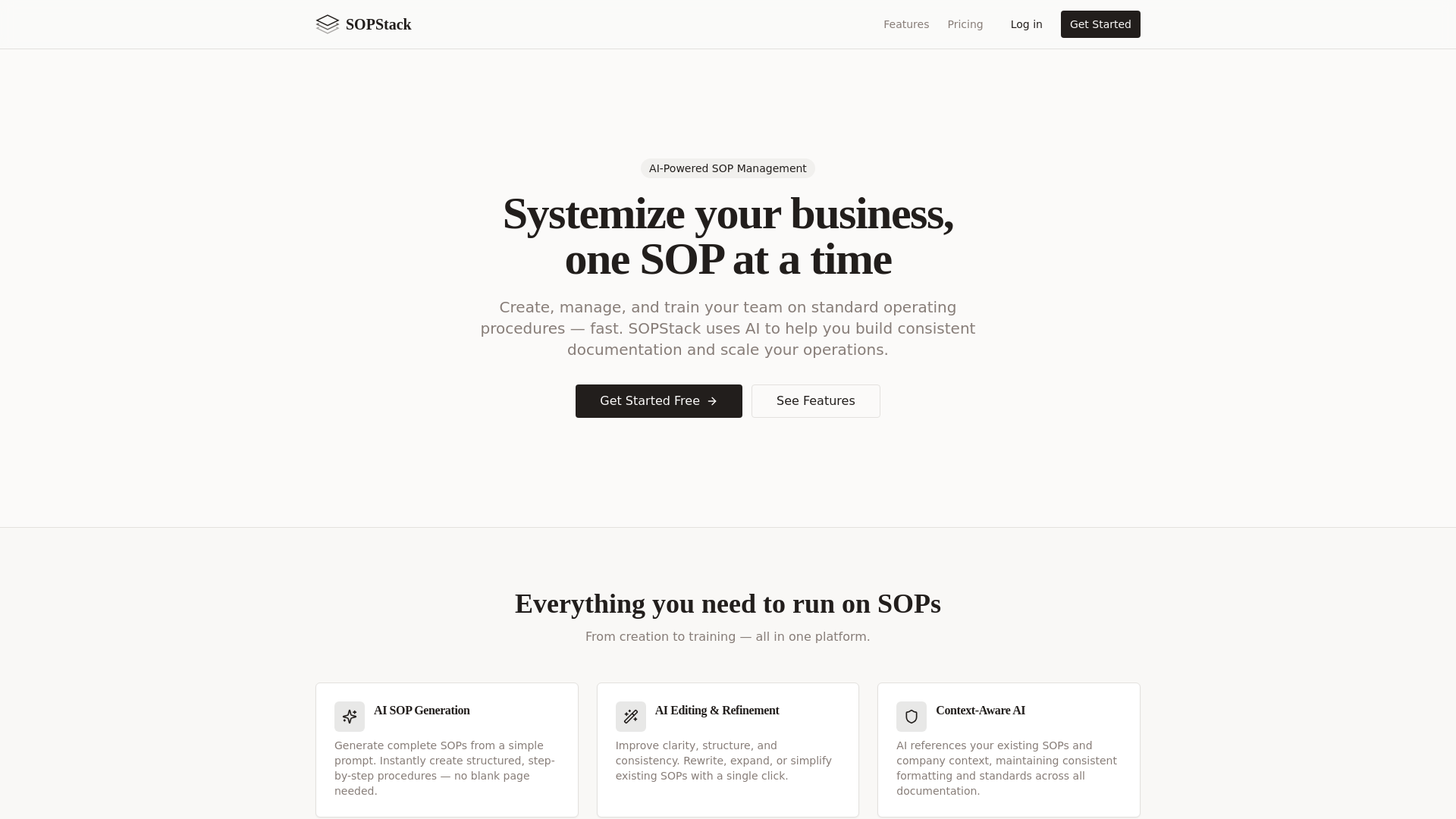 website screenshot of https://sopstack.app/