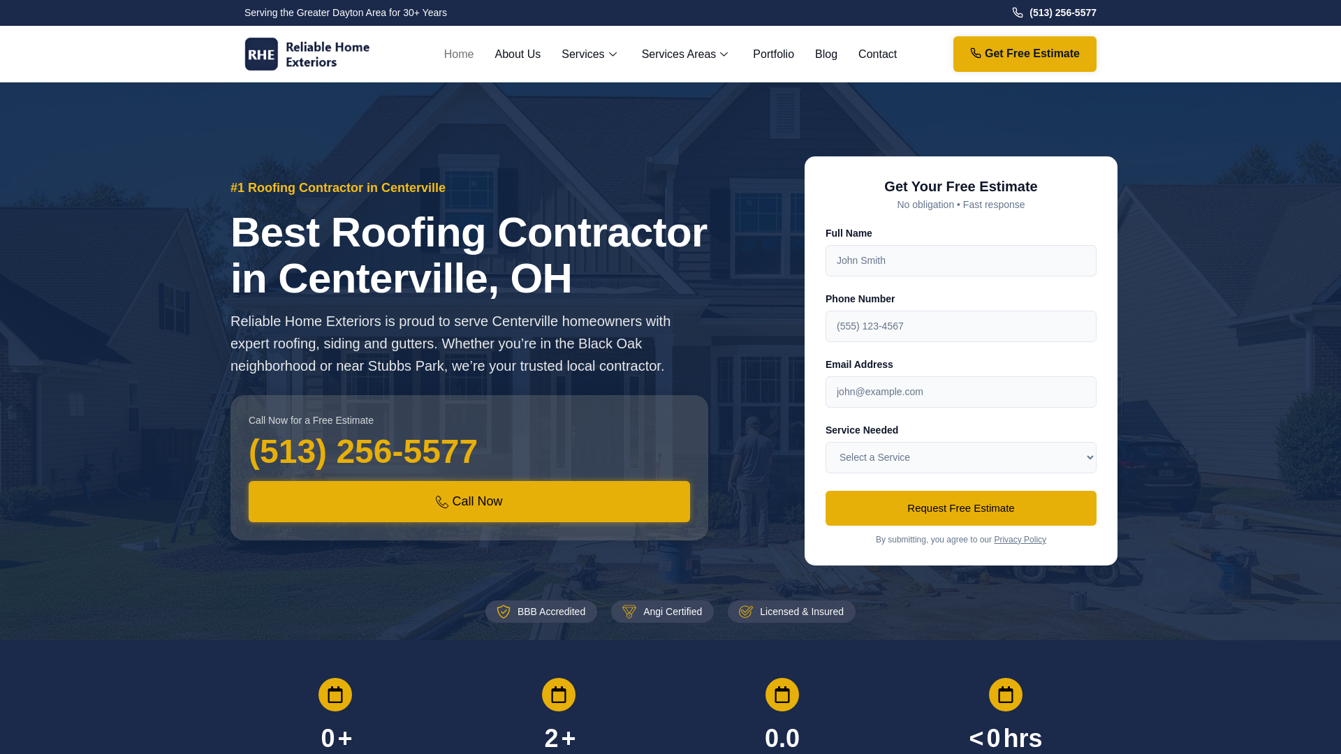 website screenshot of https://reliablehomeexteriors.com