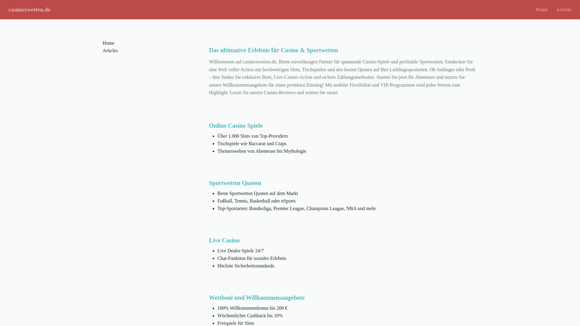 website screenshot of https://casinoxwetten.de/