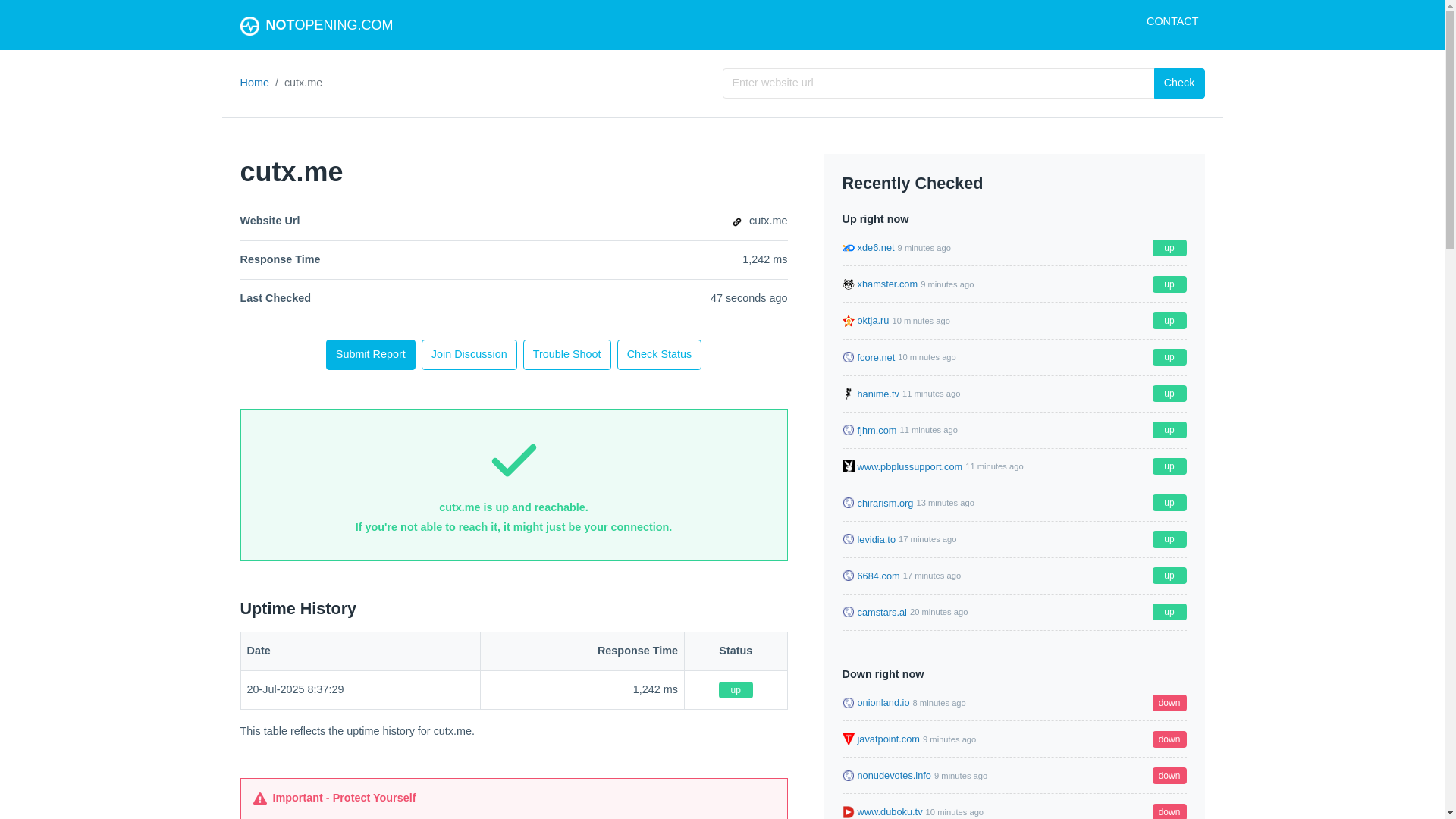 website screenshot of https://notopening.com/site/cutx.me