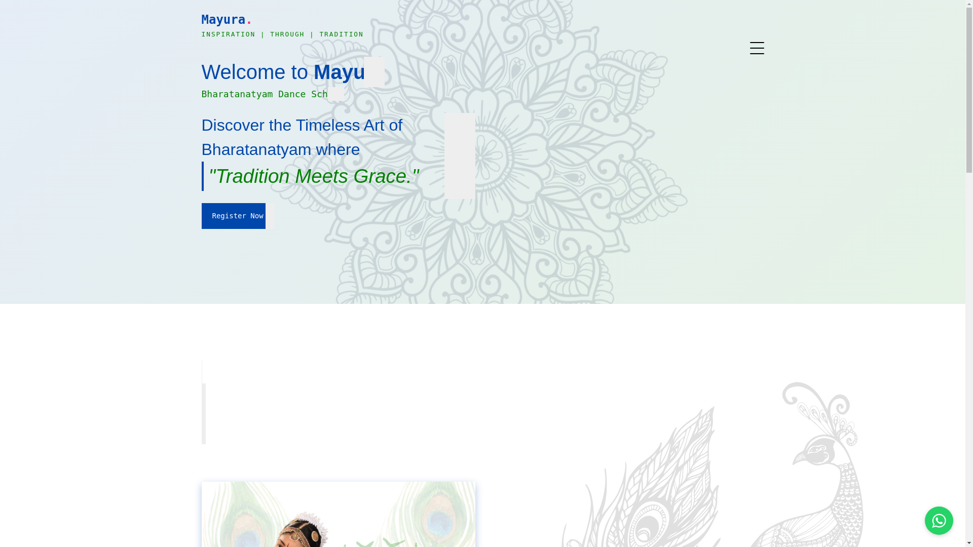 website screenshot of https://mayuradanceschool.com/