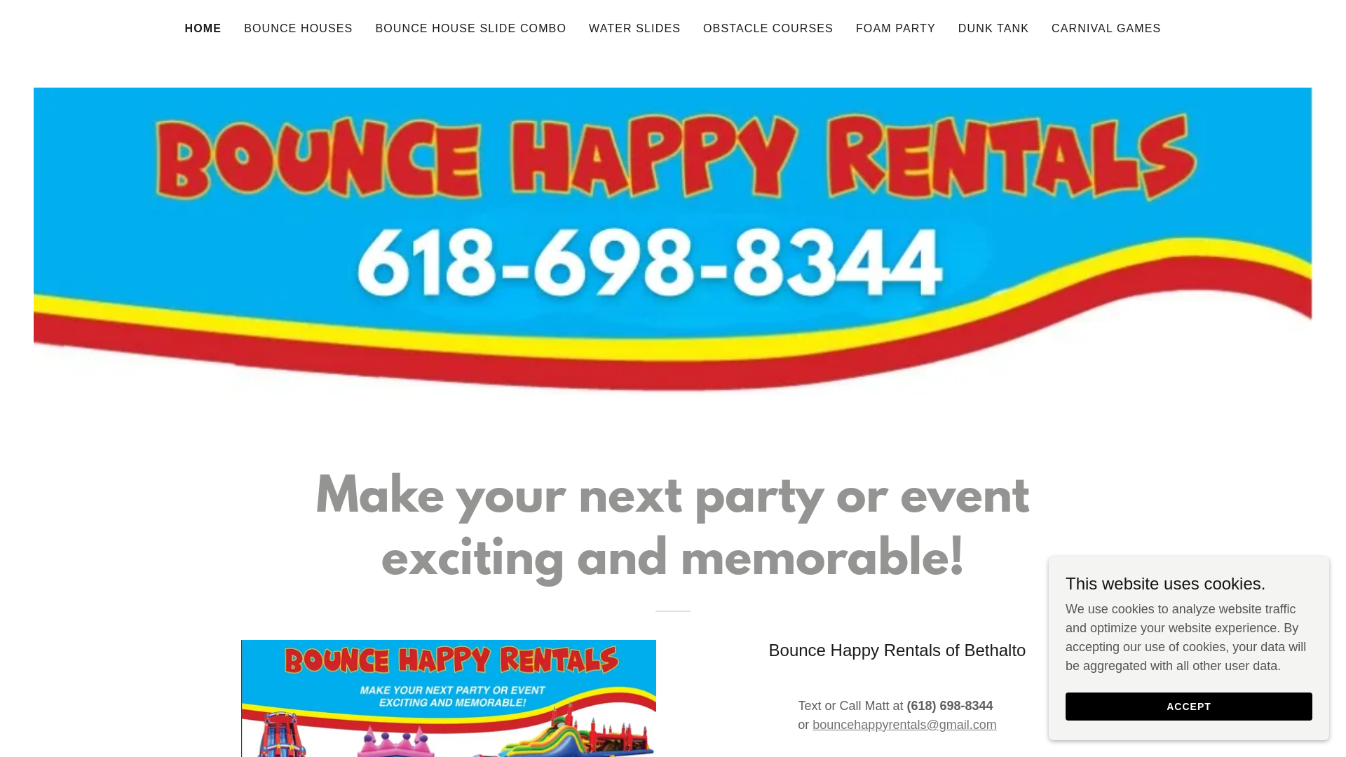 website screenshot of https://bouncehappyrentals.com