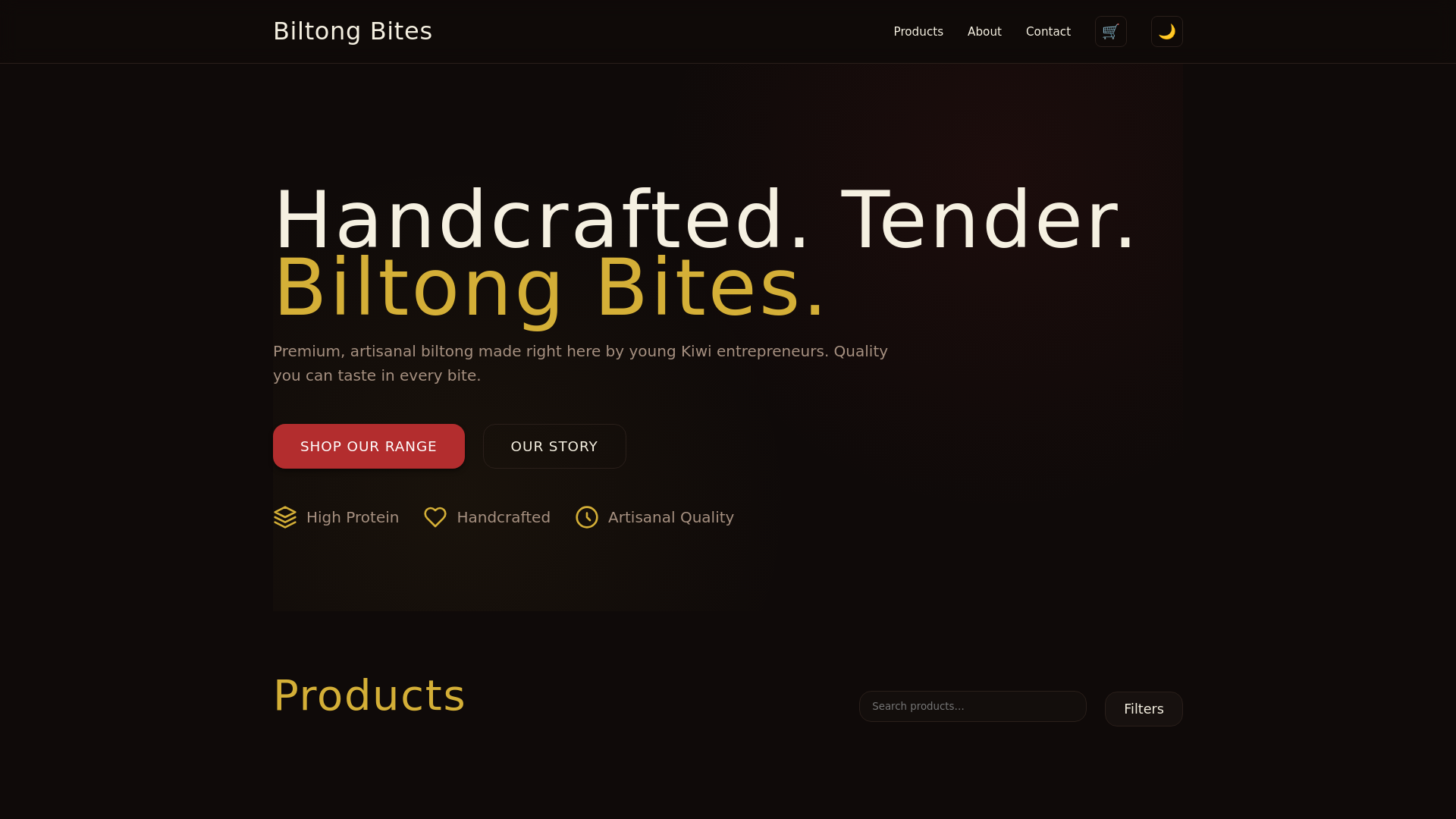 website screenshot of https://biltongbites.org