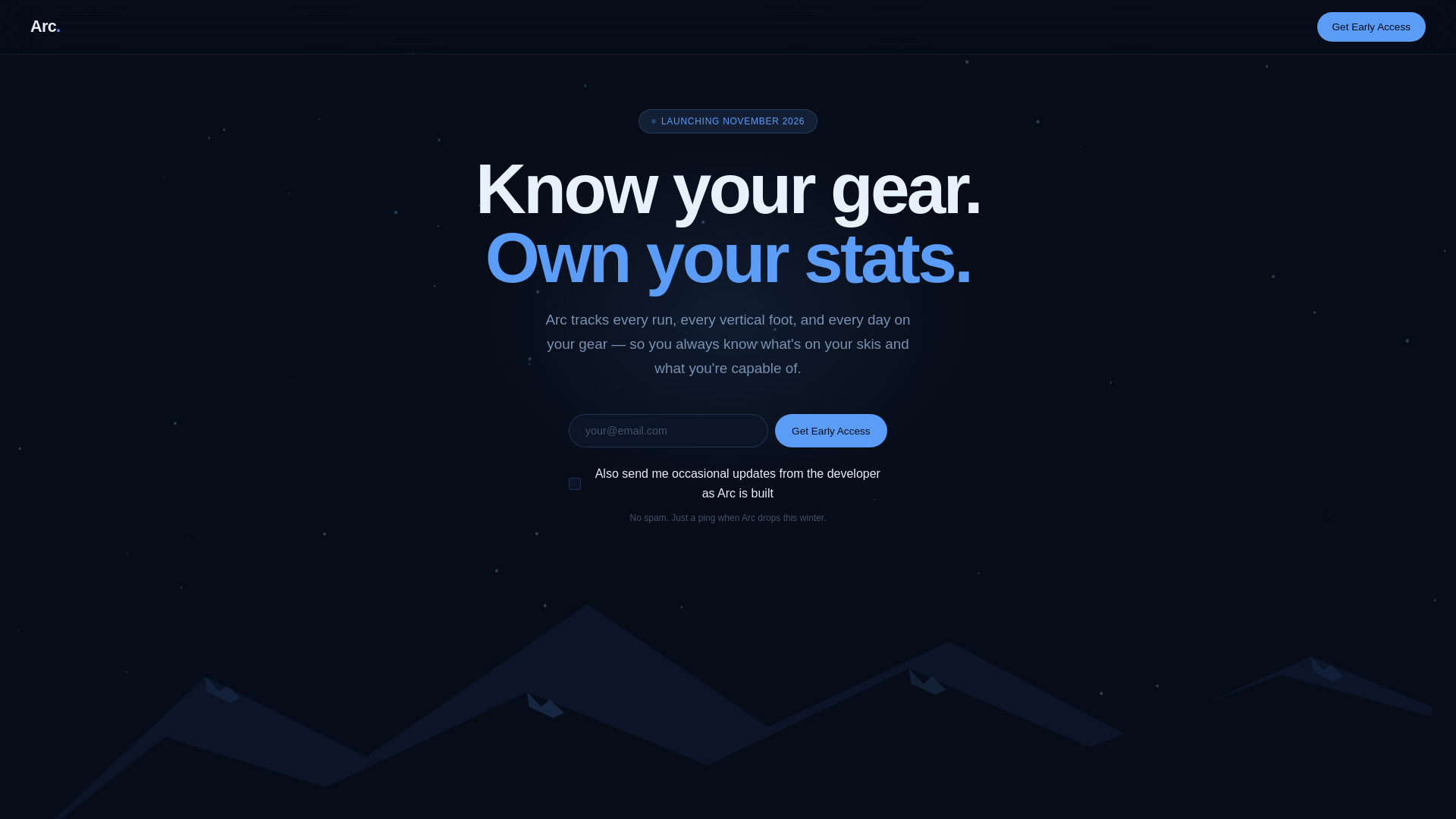 website screenshot of https://arcski.app/