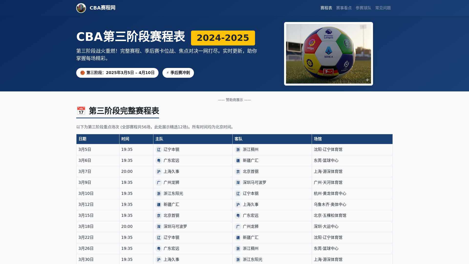 website screenshot of https://cbadisanjeduansaichengbiao1.com.cn/