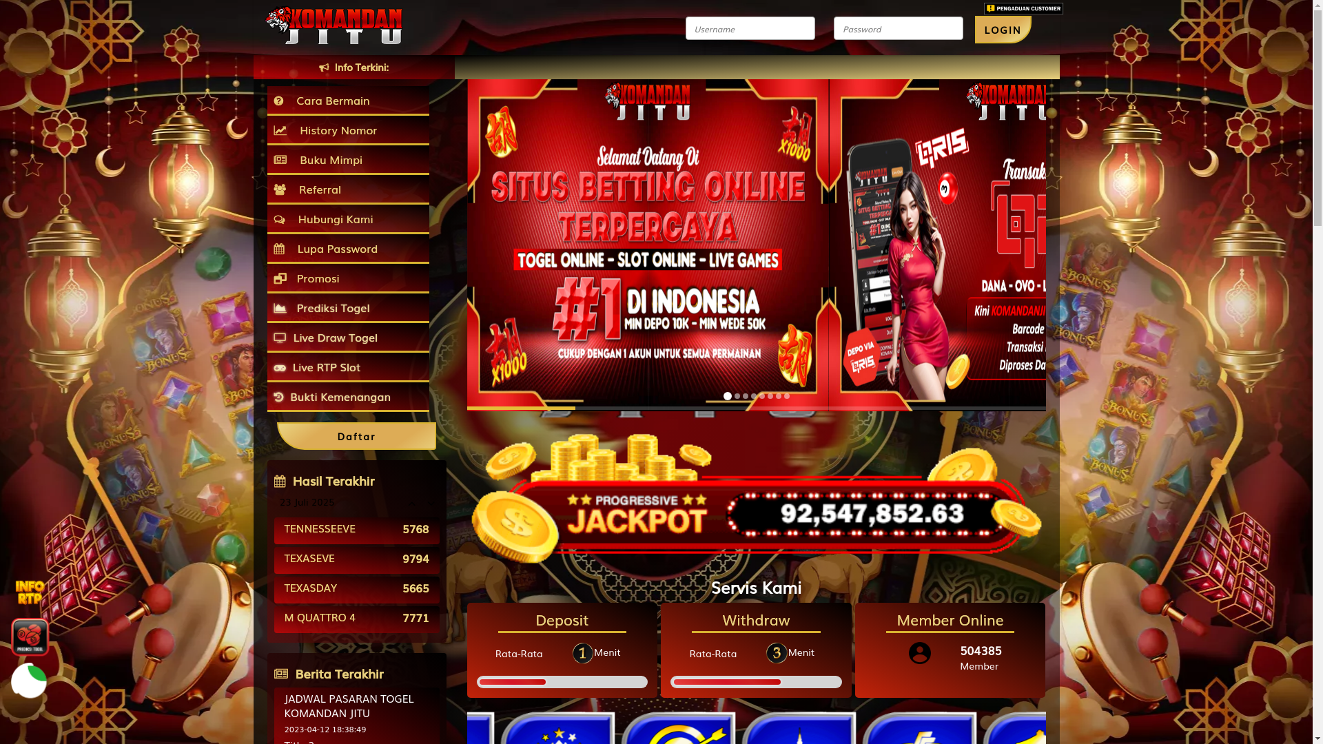 website screenshot of https://komandanjitulottery.xyz/