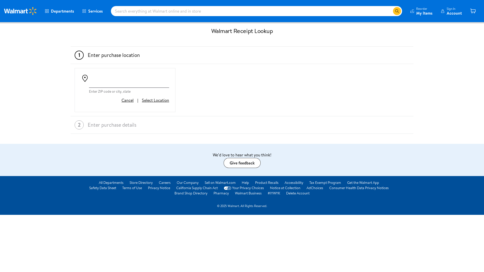 website screenshot of https://www.walmart.com/receipt-lookup