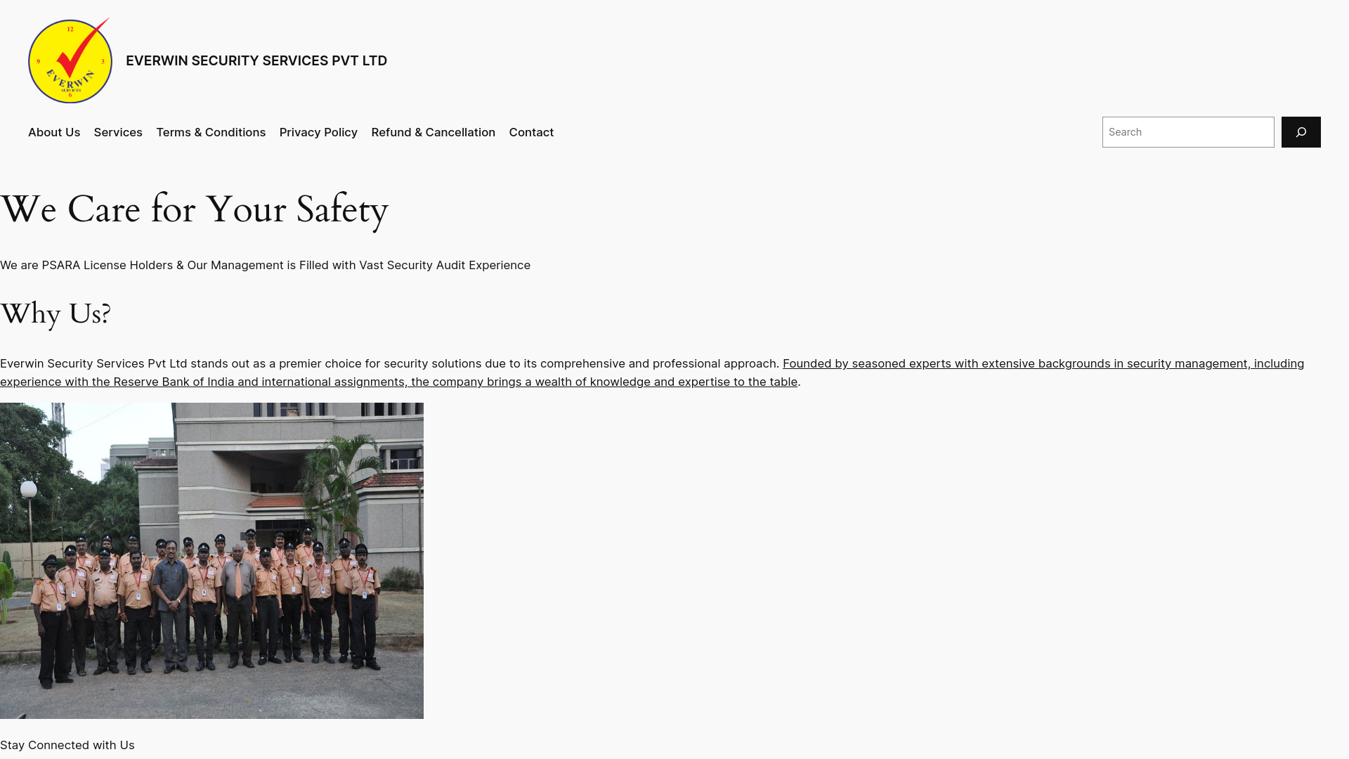 website screenshot of https://everwinsecurity.in