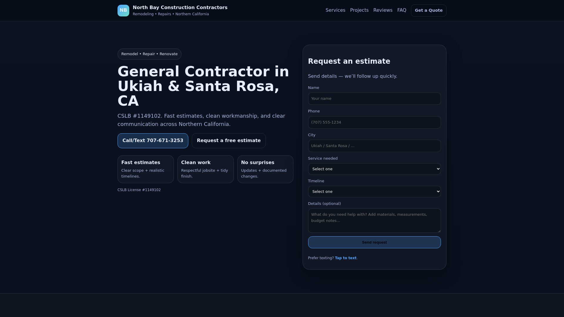 website screenshot of https://northbayconstructioncontractors.com