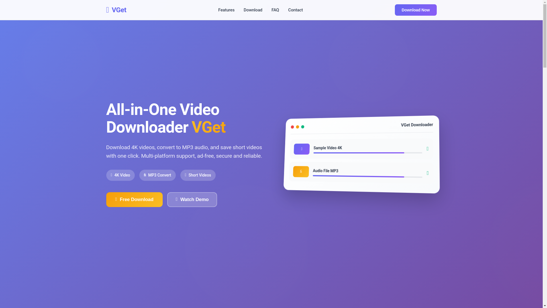 website screenshot of https://vget-homepage.pages.dev/