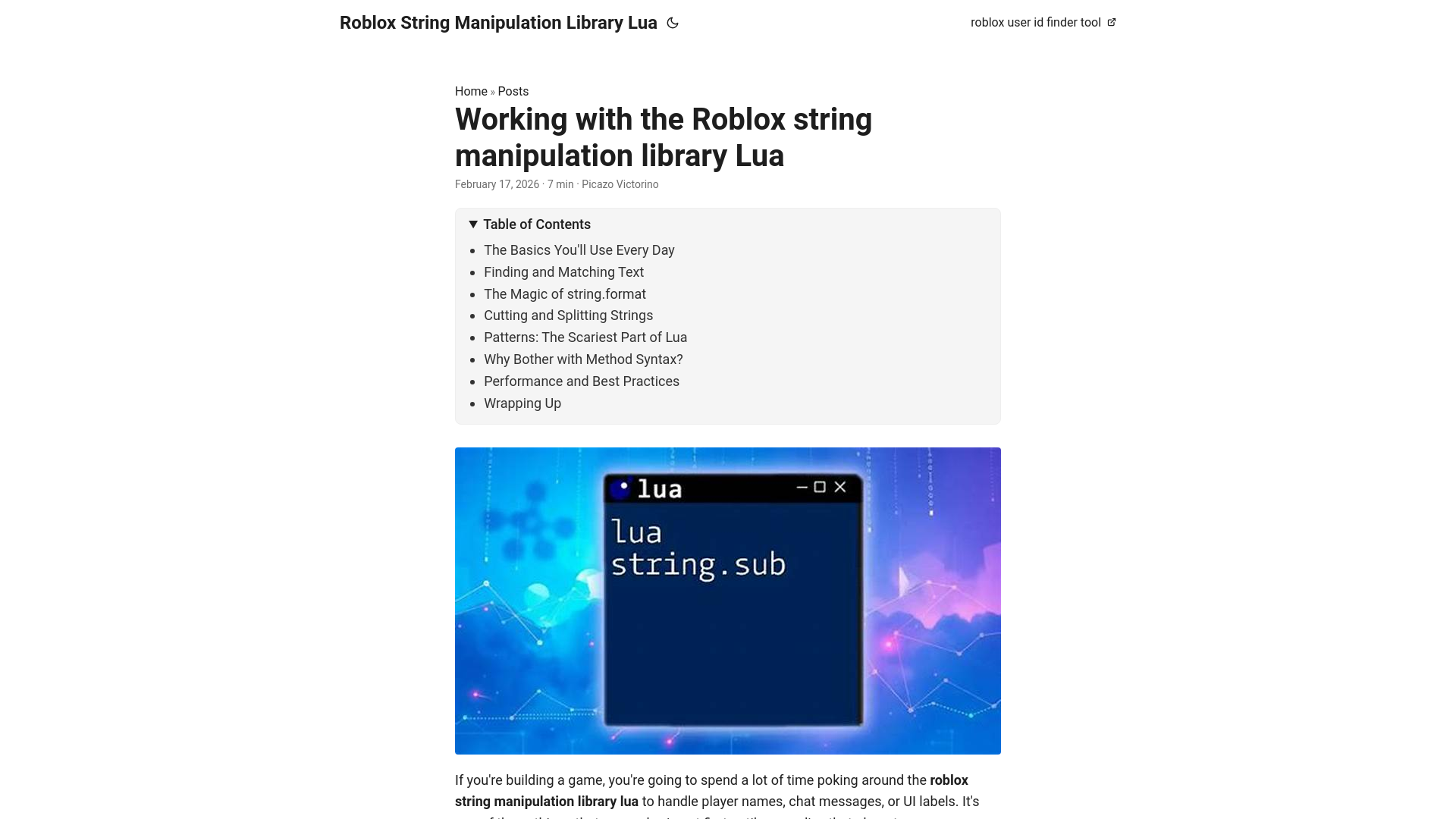 website screenshot of https://roblox-string-manipulation-library-lua.pages.dev/