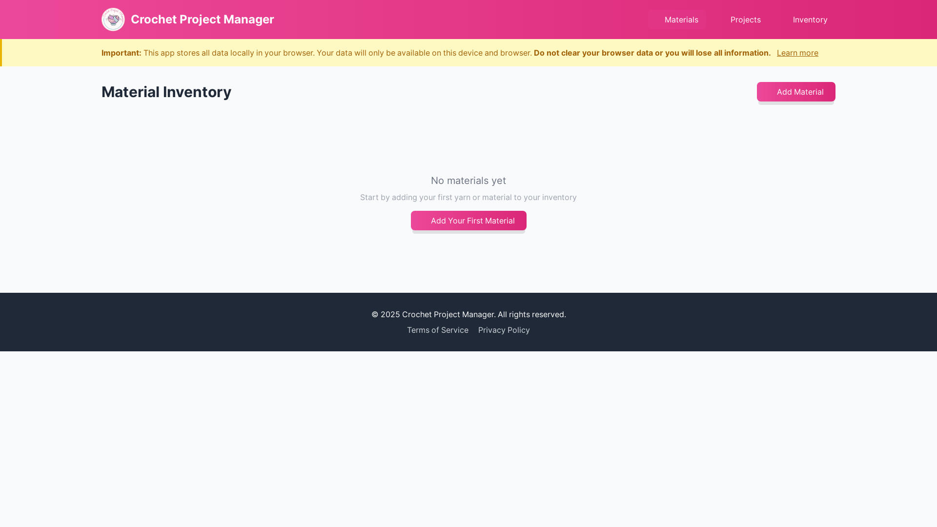 website screenshot of https://crochetprojectmanager.pages.dev/