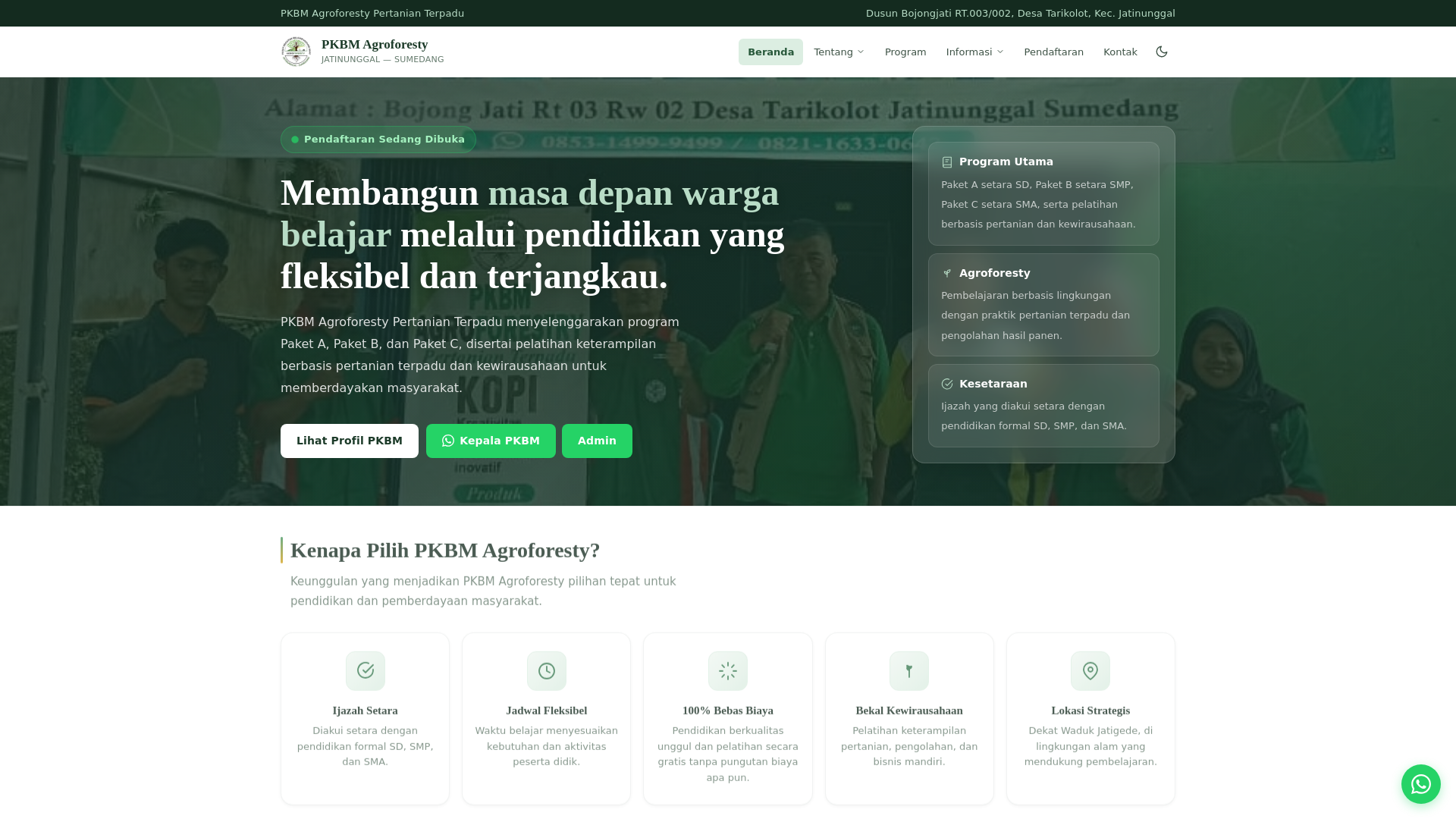 website screenshot of https://pkbm-agroforesty.com