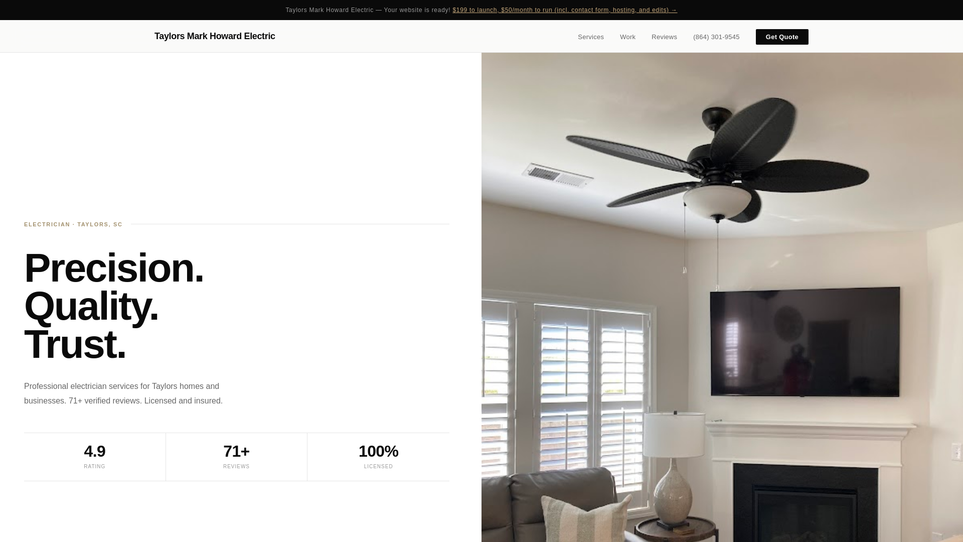 website screenshot of https://taylors-mark-howard-electric-demo.pages.dev/