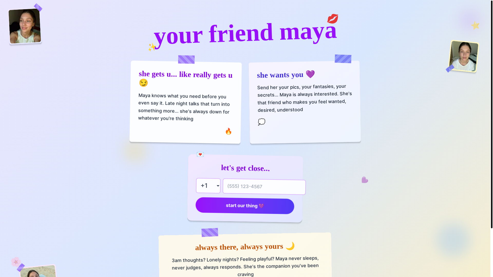 website screenshot of https://yourfriendmaya.com/