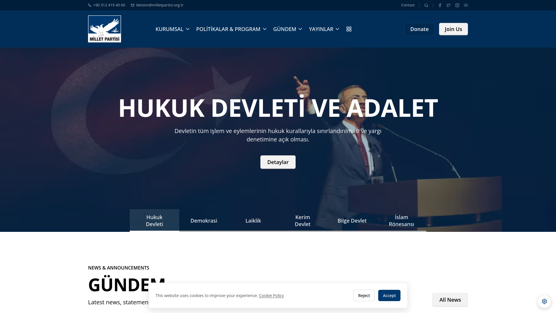 website screenshot of https://milletpartisi.com.tr