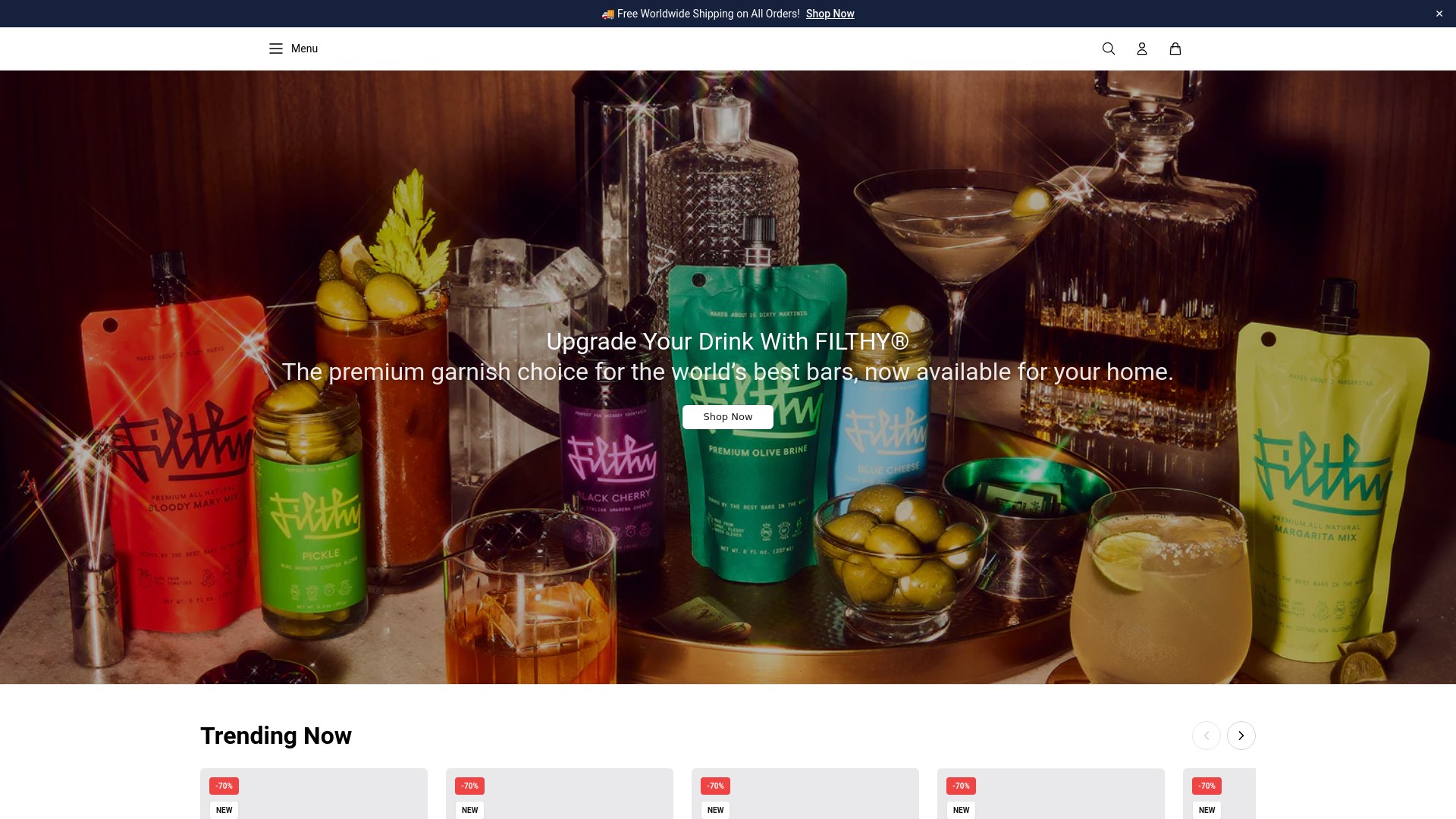 website screenshot of https://filthyfood.shop/