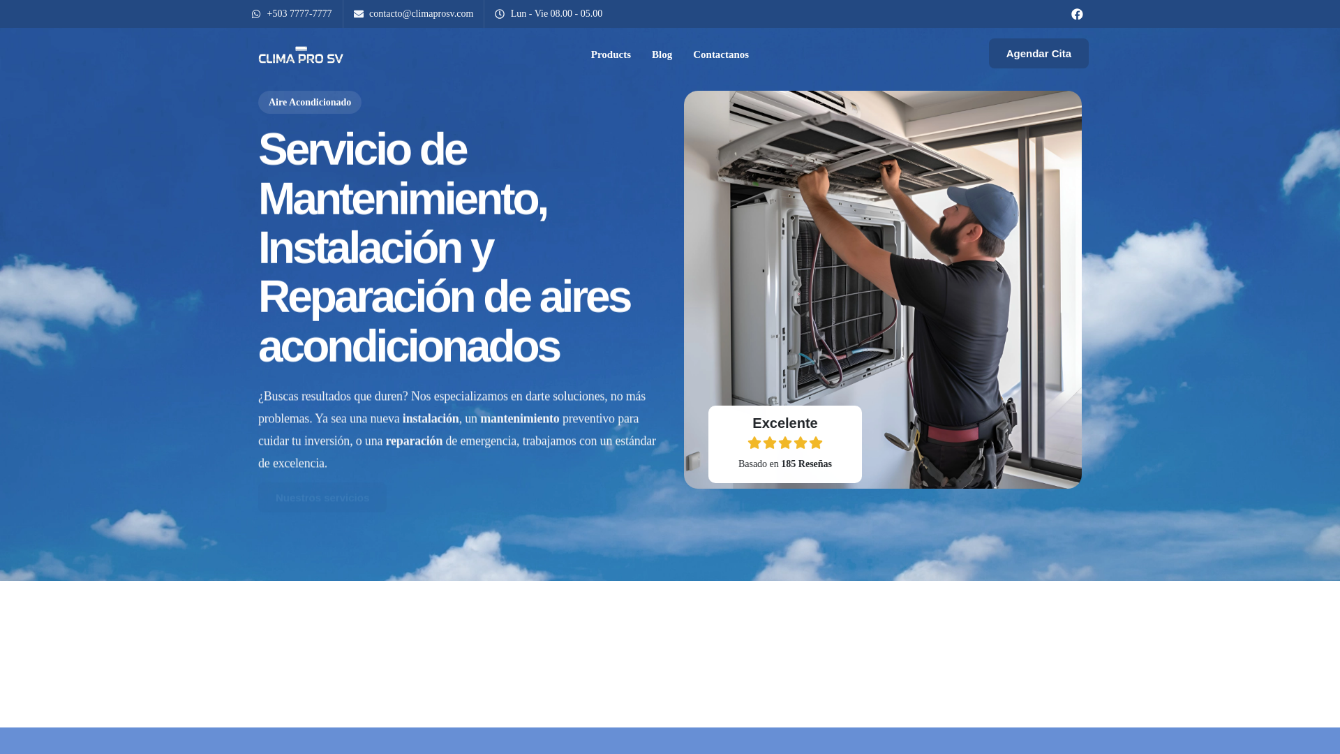 website screenshot of https://climaprosv.com/