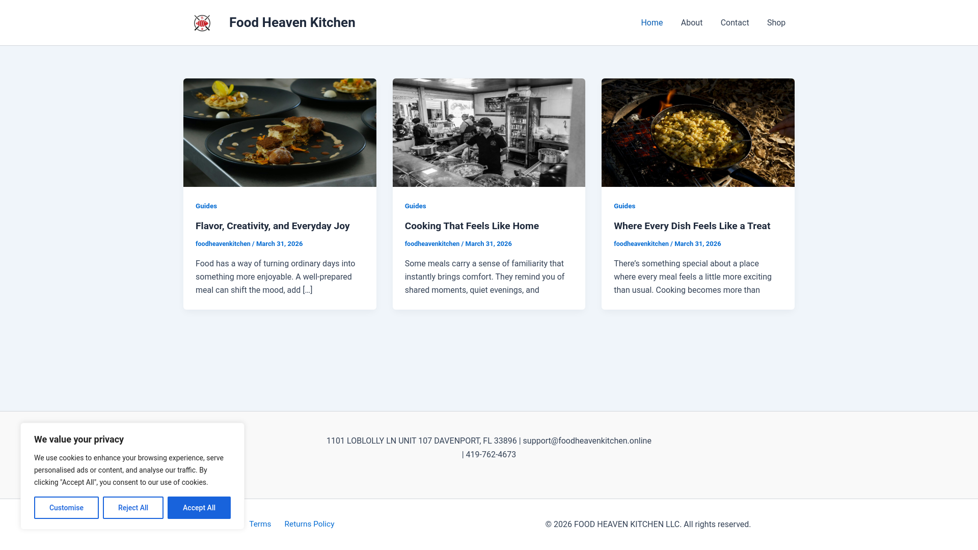 website screenshot of https://foodheavenkitchen.online/
