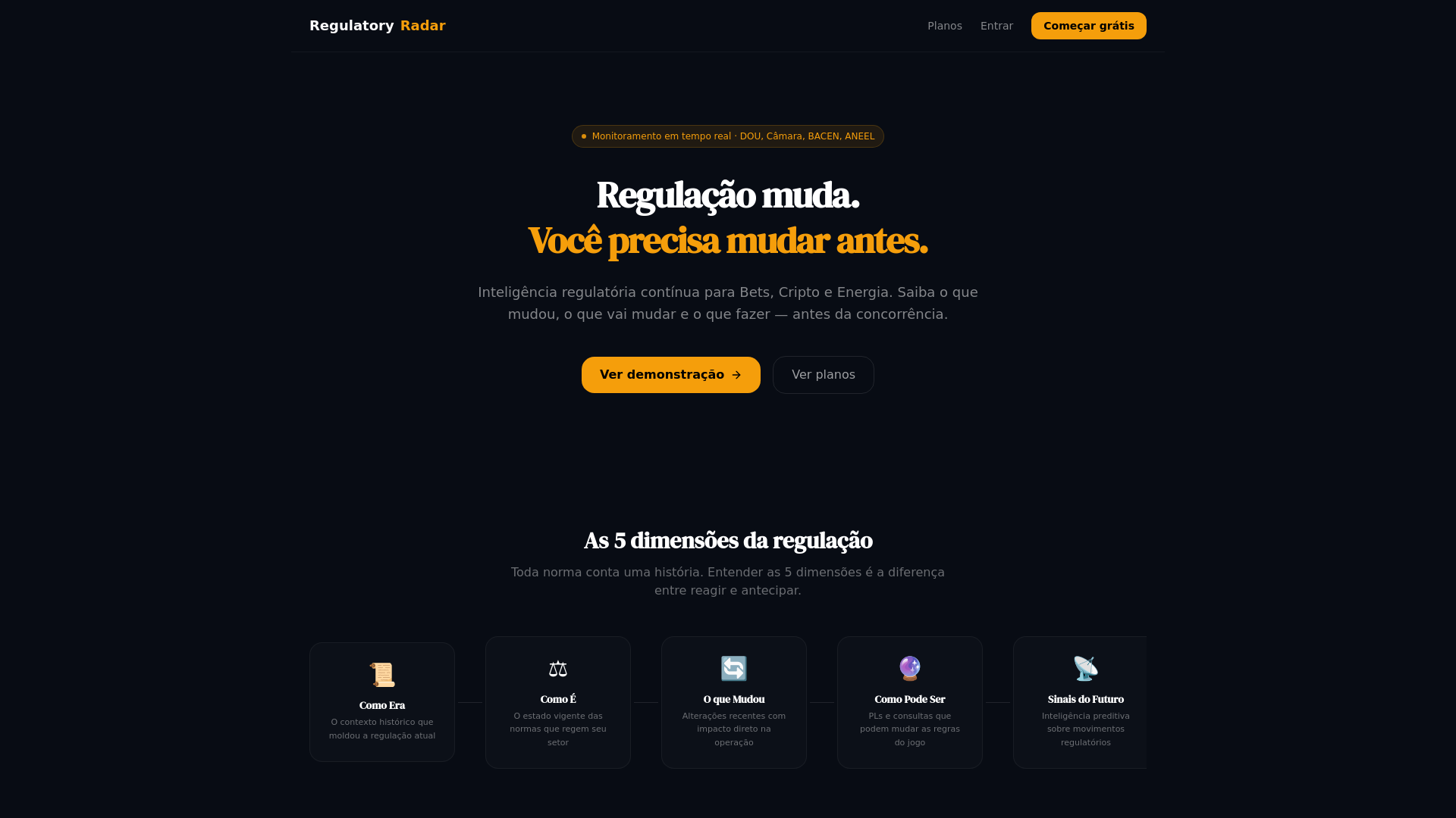 website screenshot of https://regulatoryradar.com.br/