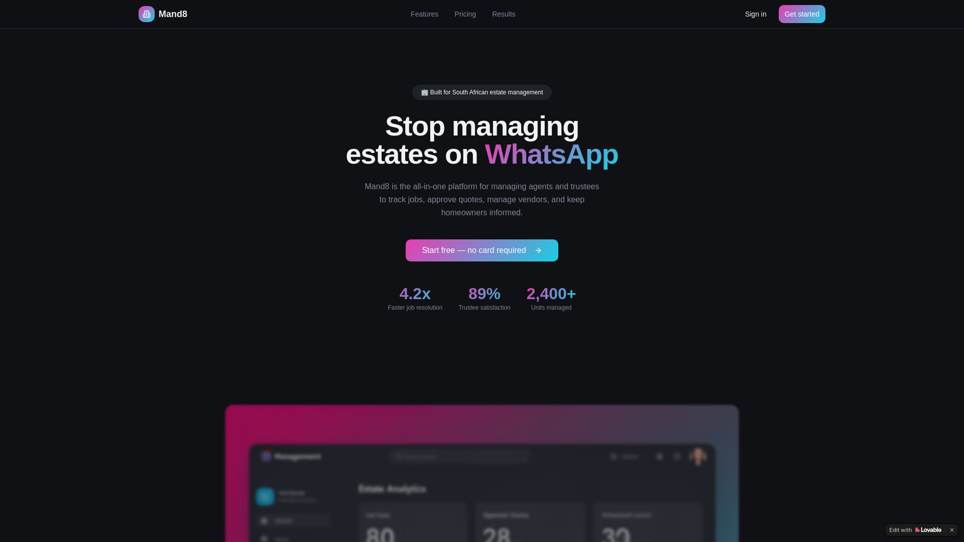website screenshot of https://mand8.co.za/