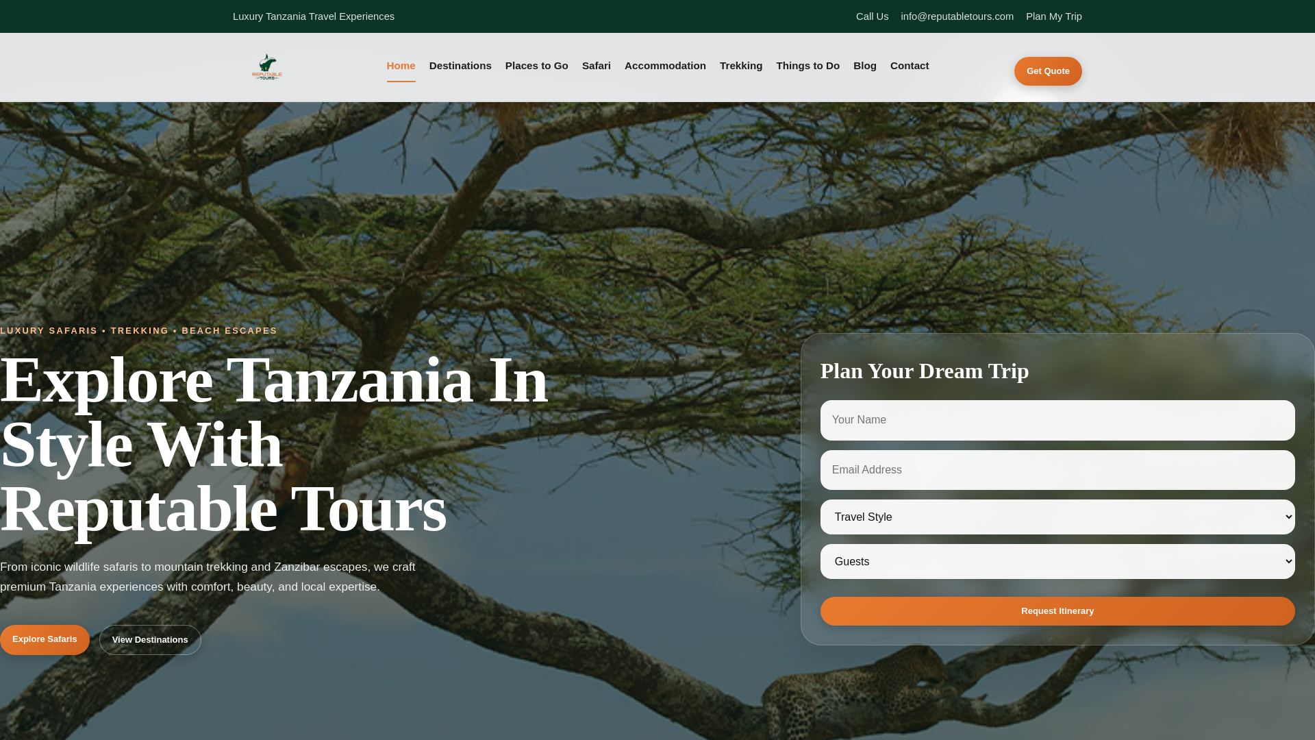 website screenshot of https://reputabletours.com