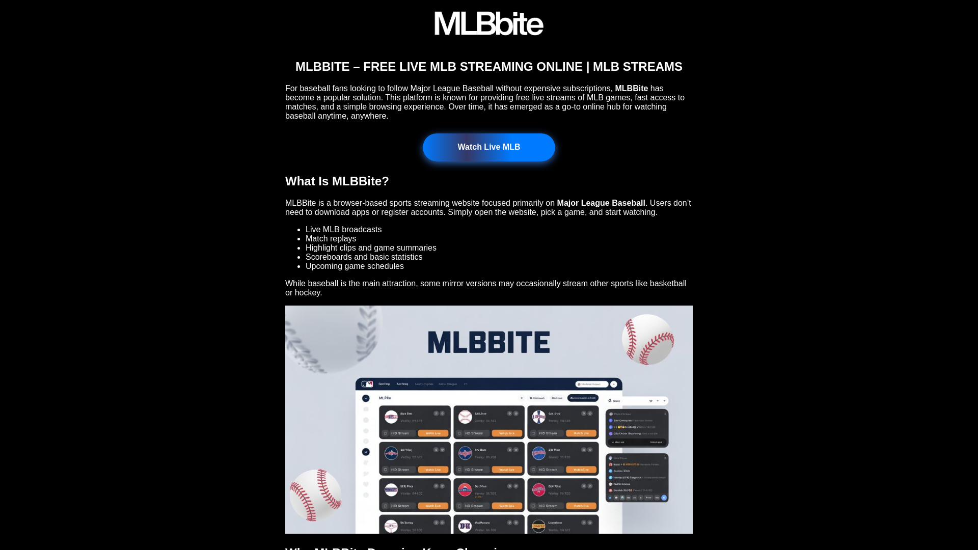 website screenshot of https://mlbbite.us