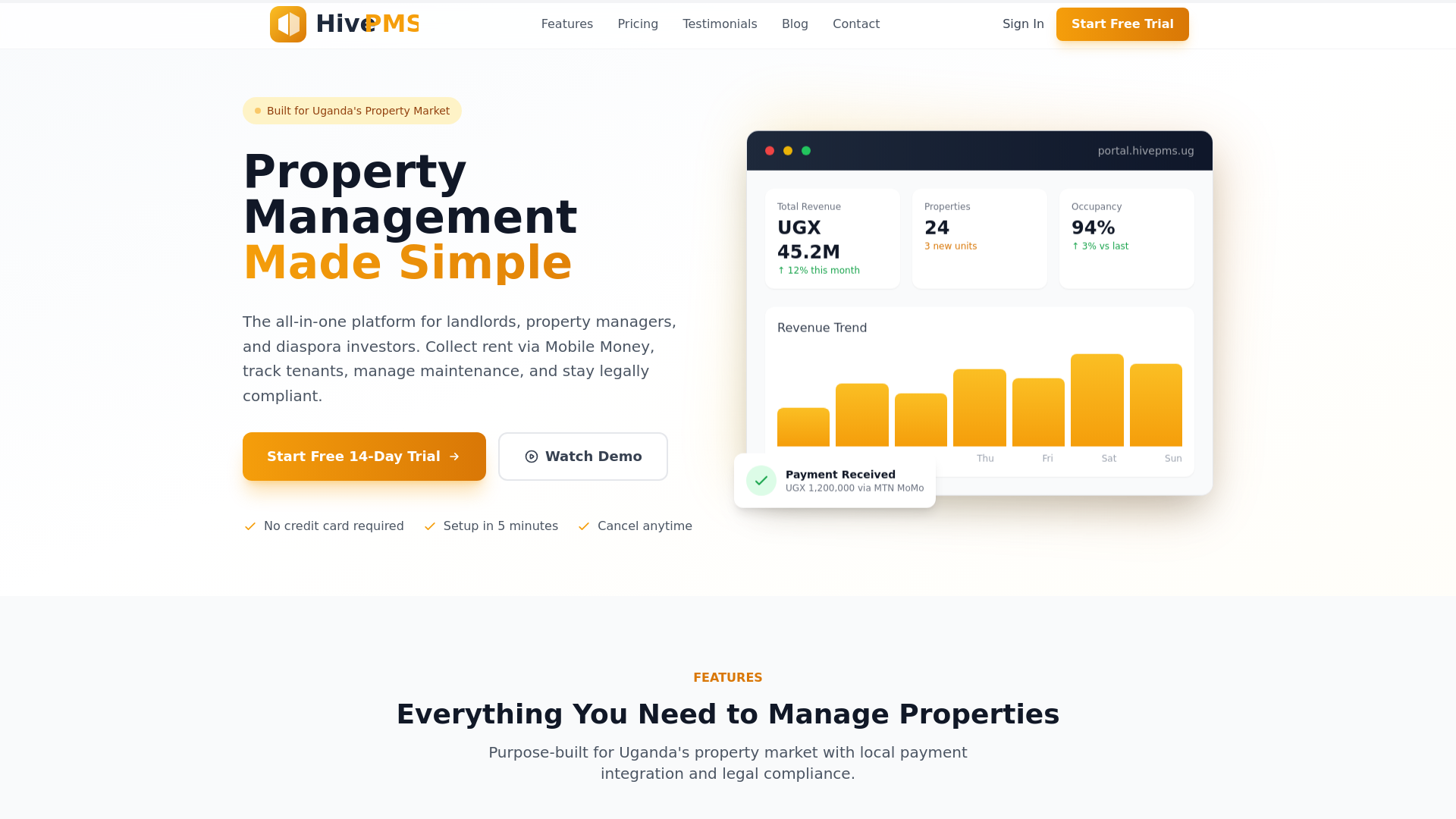website screenshot of https://hivepms.ug/