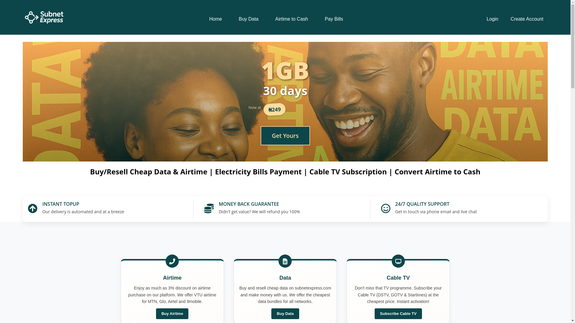 website screenshot of https://subnetexpress.com/