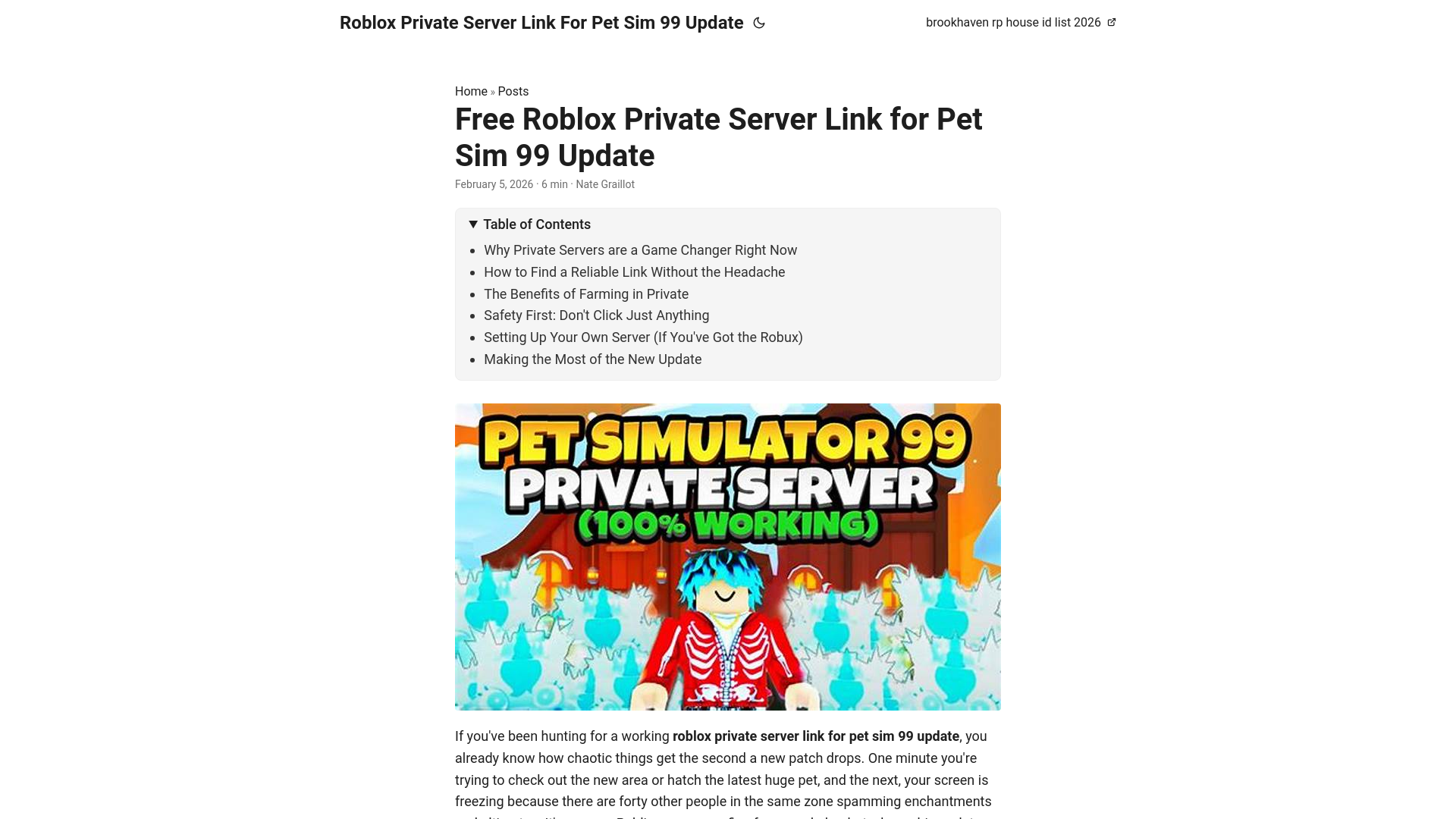 website screenshot of https://roblox-private-server-link-for-pet-sim-99-update.pages.dev/