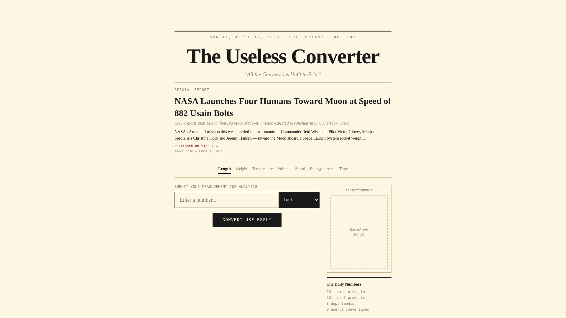 website screenshot of https://uselessconverter.com/