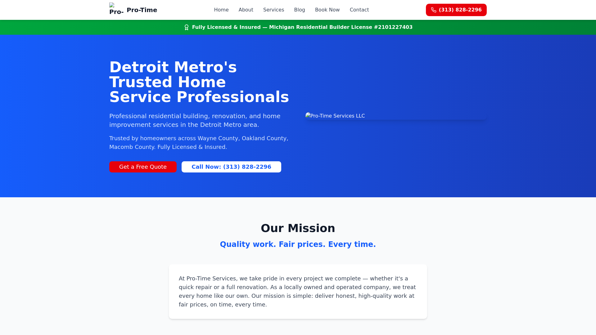 website screenshot of https://pro-timeservices.com