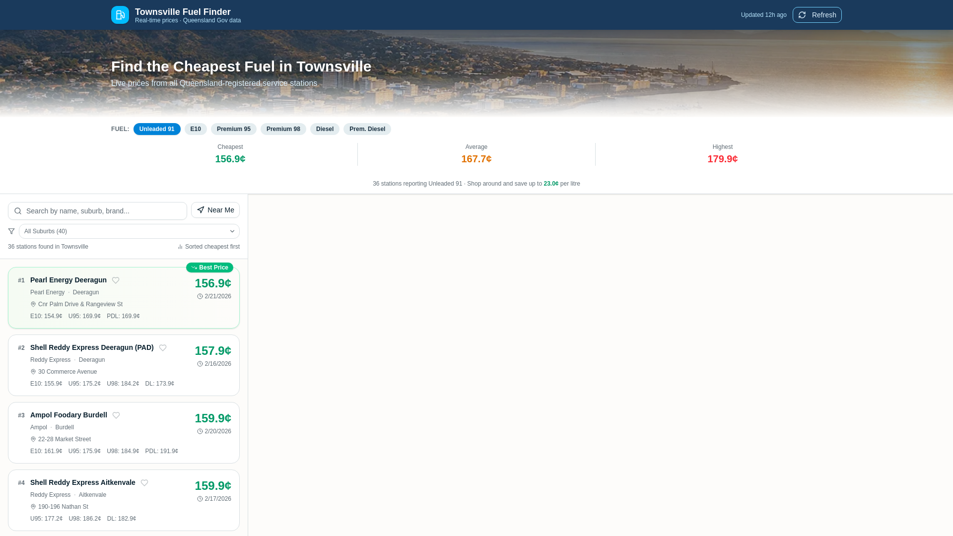 website screenshot of https://townsvillefuelfinder.com/
