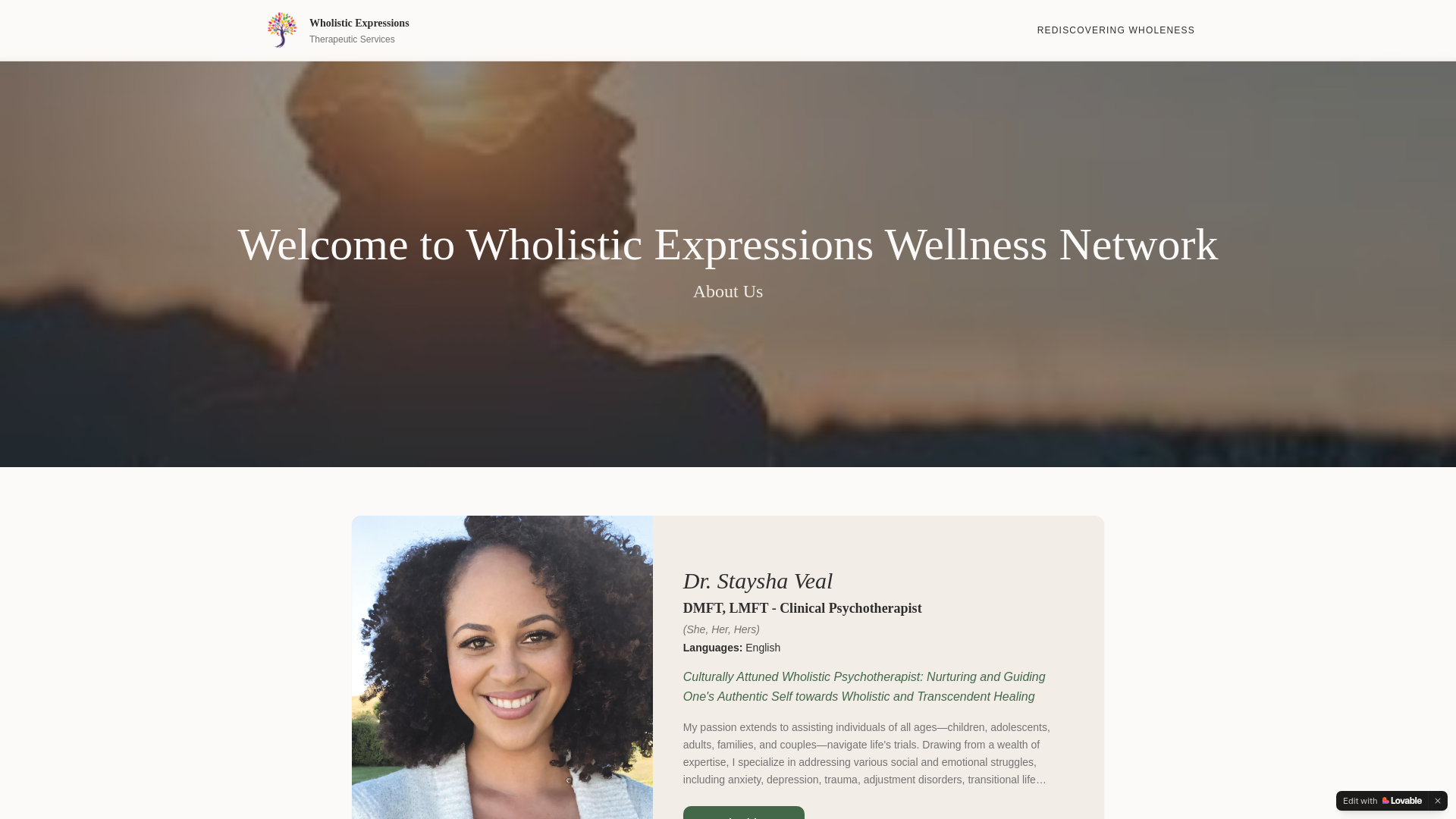website screenshot of https://wholisticexpressionswellnessnetwork.com/