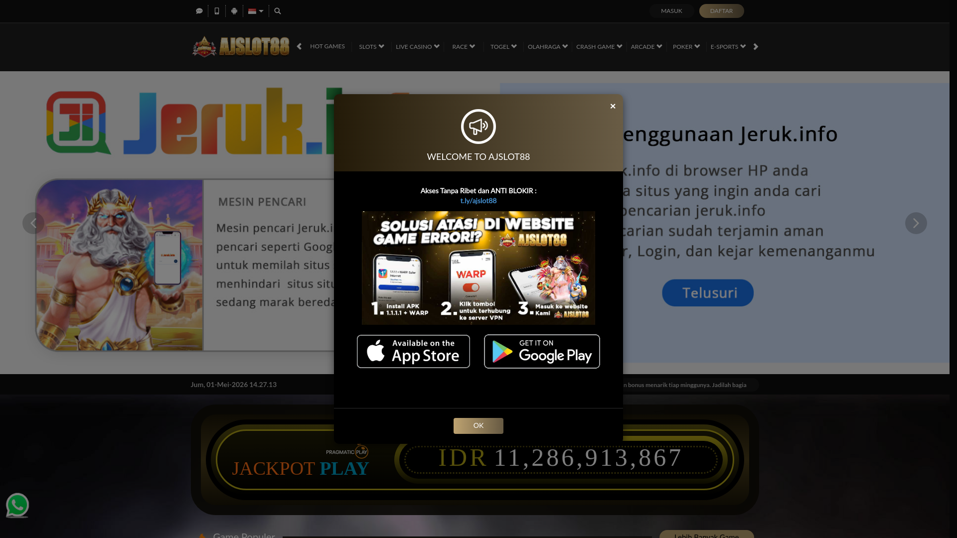 website screenshot of https://ajslot88trisula.com/